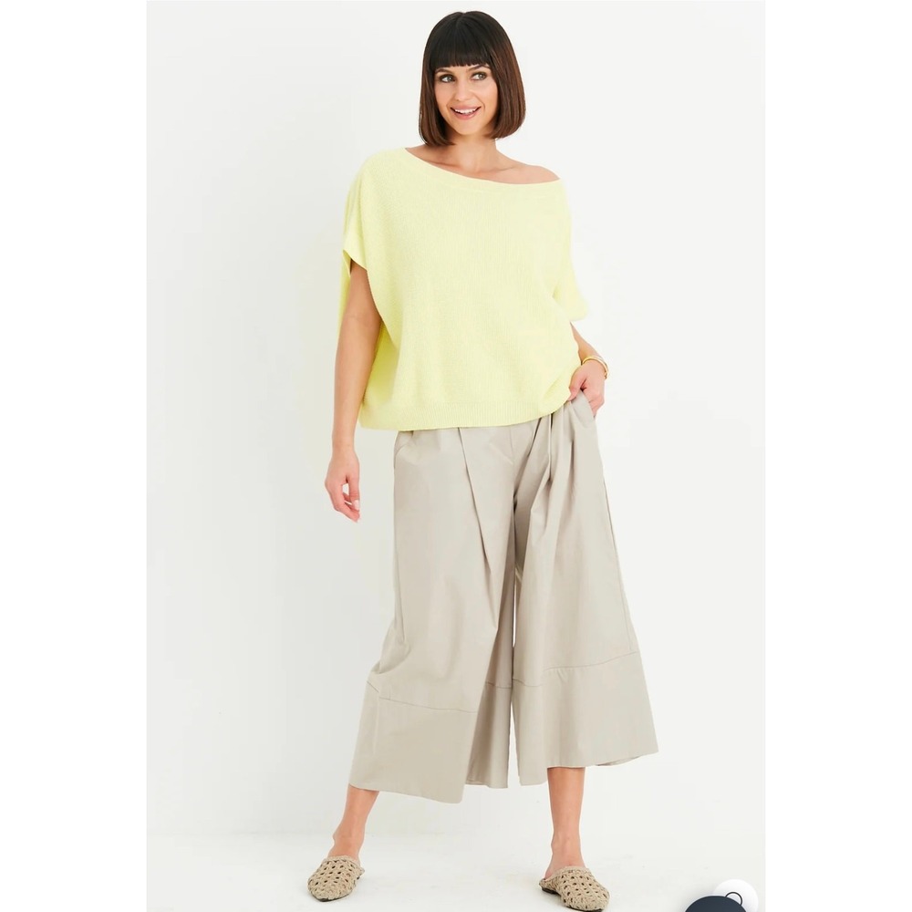 Planet by Lauren G Yellow Cotton Waffle Knit Boxy Boat Neck Sweater One Size